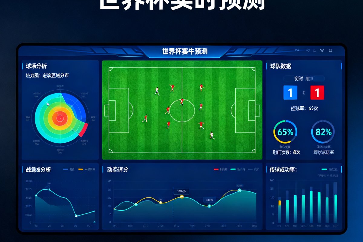 世界杯赛事预测网实时数据仪表盘展示球场与球队分析动态界面